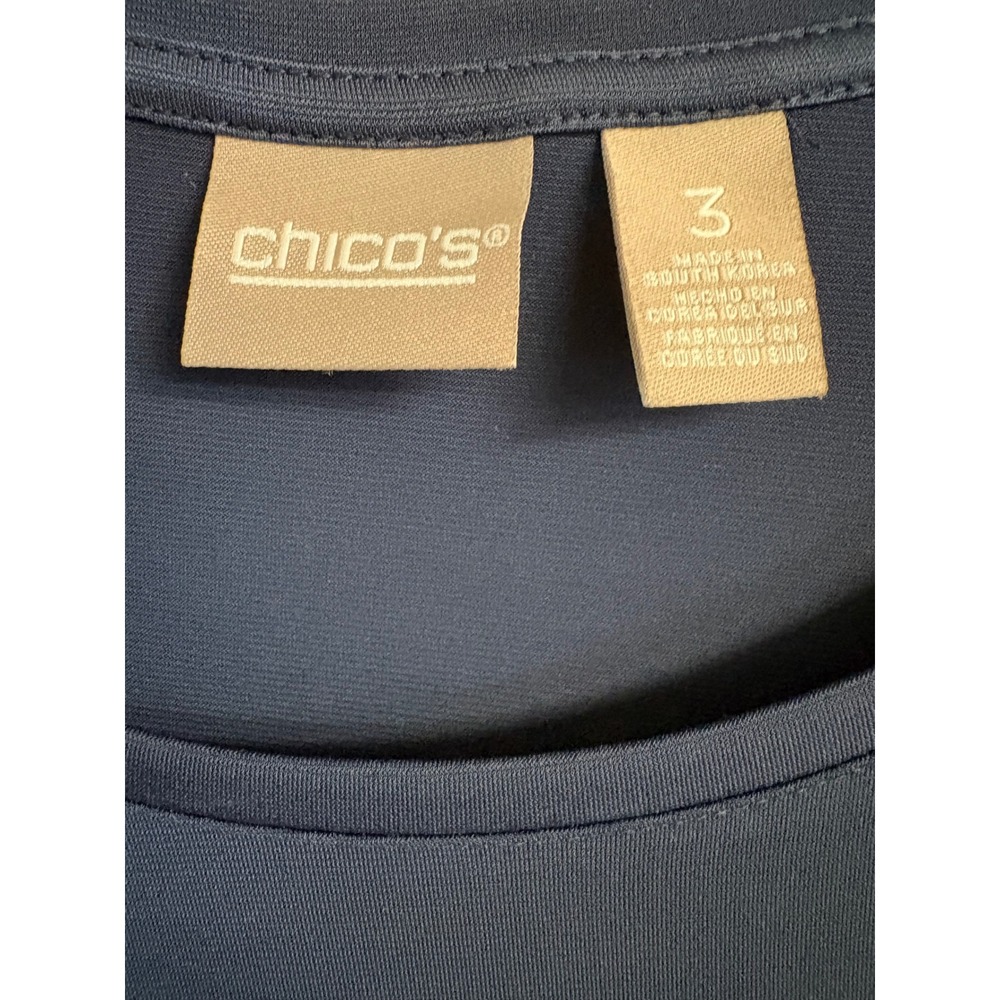 Chicos Navy Blue Scoop Neck Short Sleeve Blouse Size 3 XL - Picture 3 of 7
